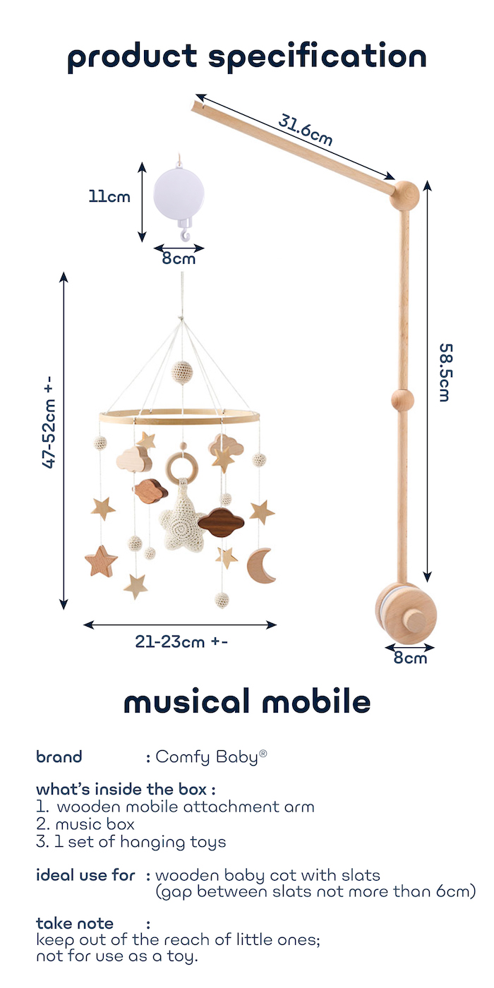 Comfy Living Musical Wooden Mobile Baby Cot Toys 宝宝床音乐玩具